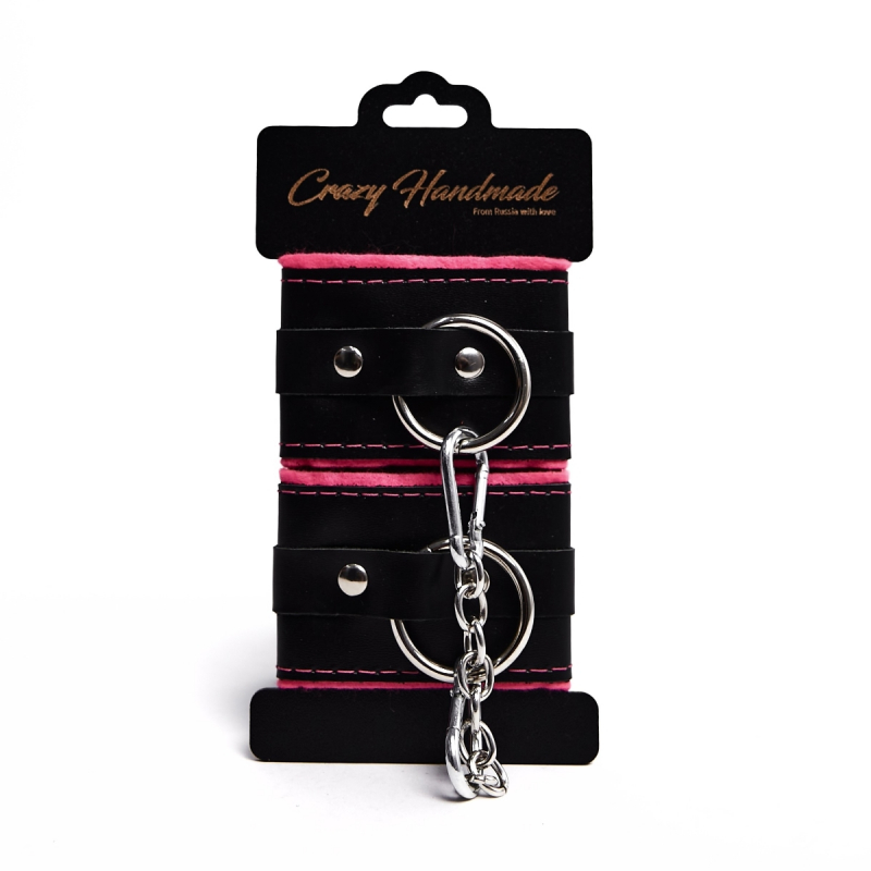 Наручники с мягкой розовой подкладкой "Crazy Handmade" кожа 